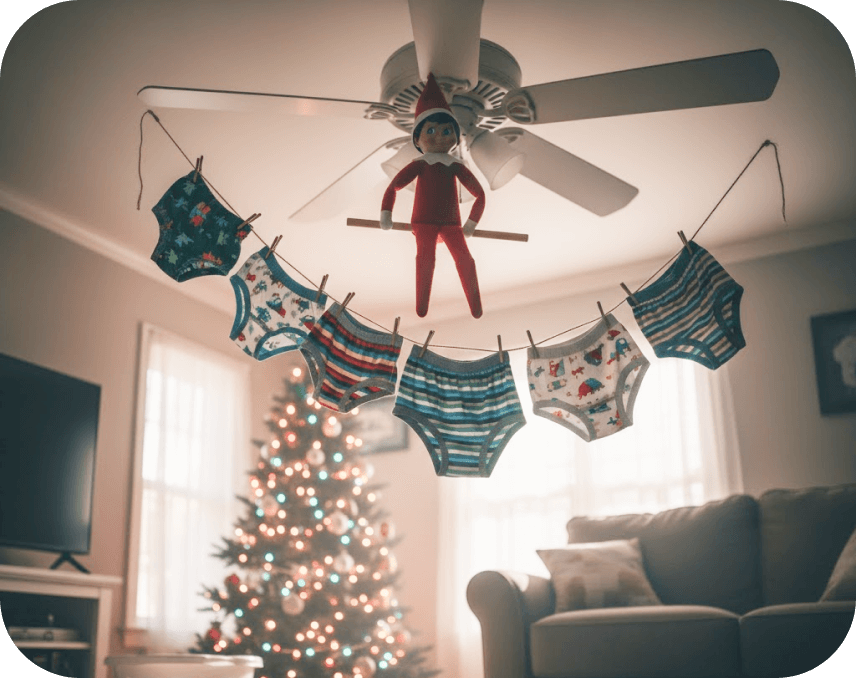 Underwear flag flying from ceiling fan